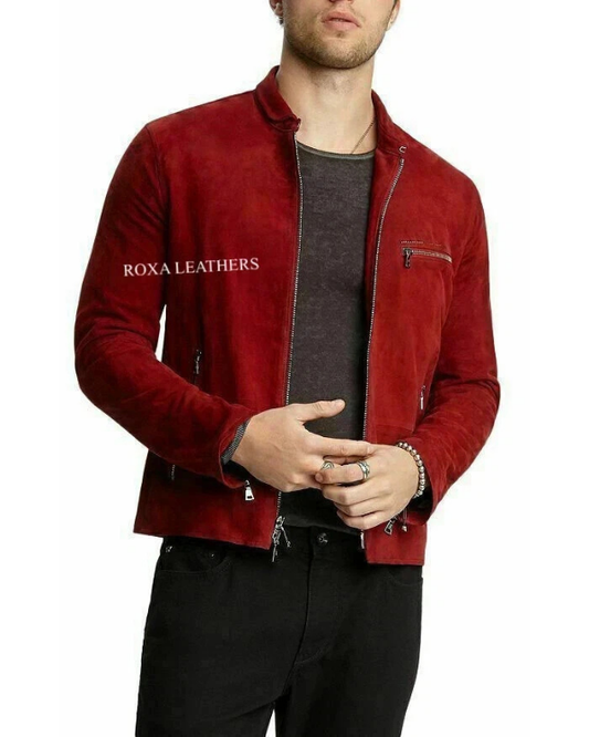 Men's Genuine Lambskin Suede Bomber Leather Jacket RXMJ0027