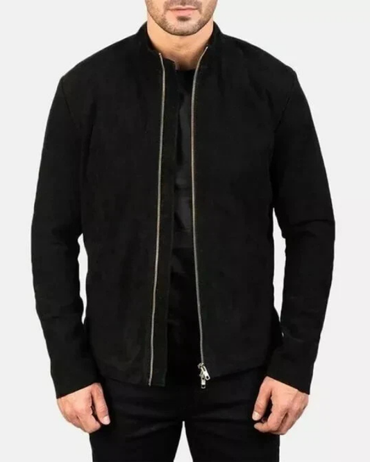 Men's Genuine Lambskin Suede Bomber Leather Jacket RXMJ0028