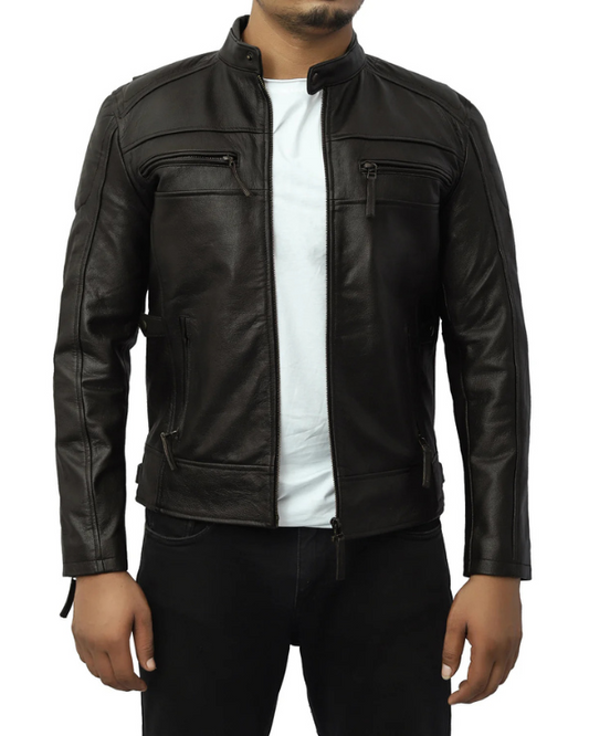 Men's Genuine Lambskin Leather Bomber Jacket RXMJ0046