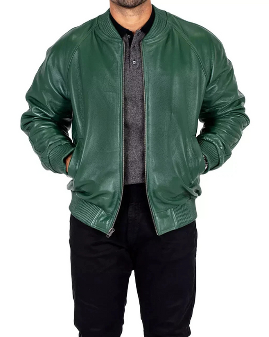 Men's Genuine Lambskin Bomber Leather Jacket RXMB002
