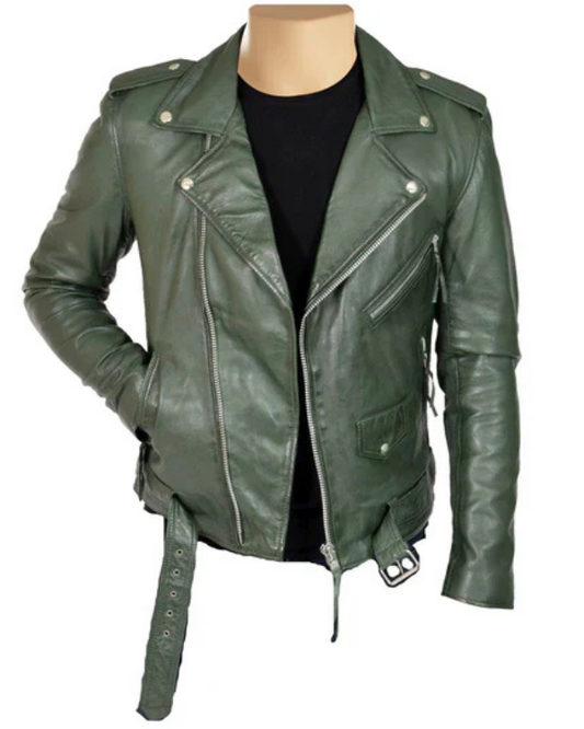 Men's Genuine Lambskin Leather Biker Jacket RXMJ0058