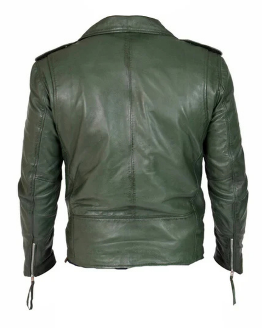 Men's Genuine Lambskin Leather Biker Jacket RXMJ0058
