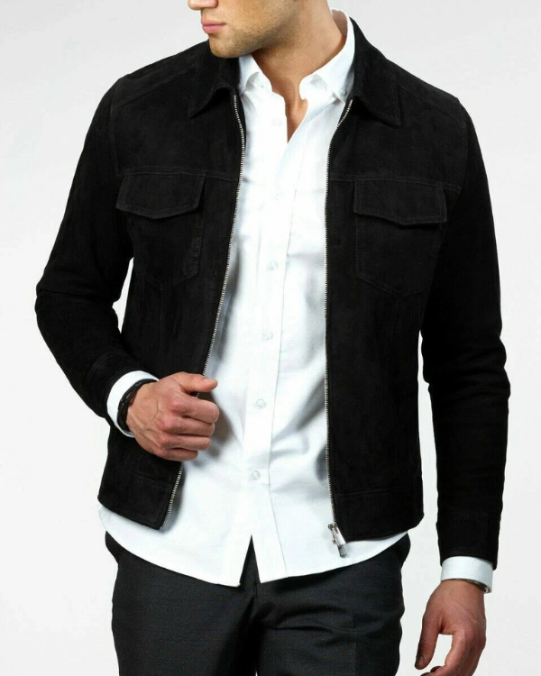 Blouson aviateur en cuir suédé d'agneau véritable pour homme RXMJ0017