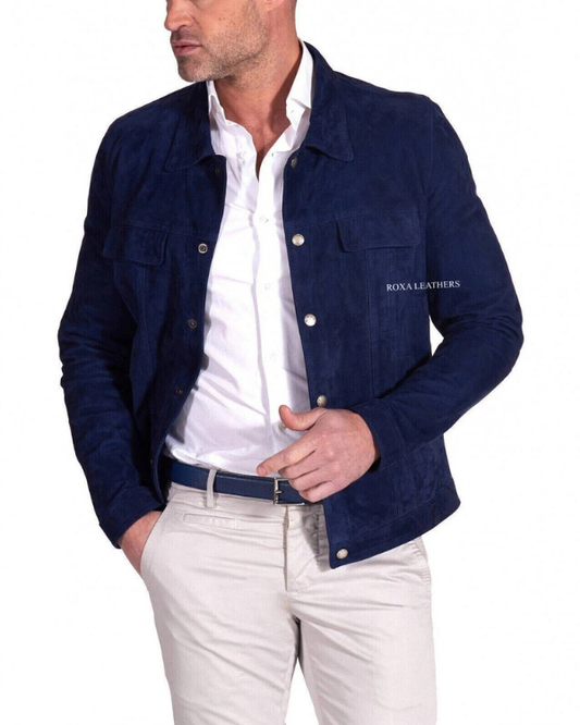 Men's Genuine Lambskin Suede Denim Leather Jacket RXMJ0031