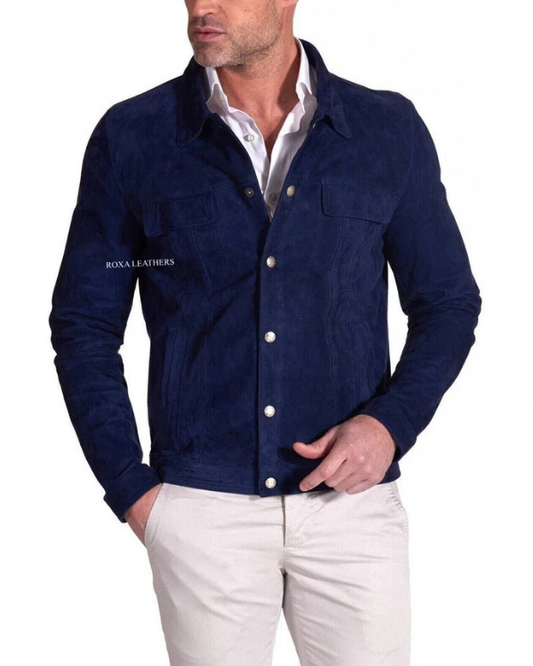 Men's Genuine Lambskin Suede Denim Leather Jacket RXMJ0031
