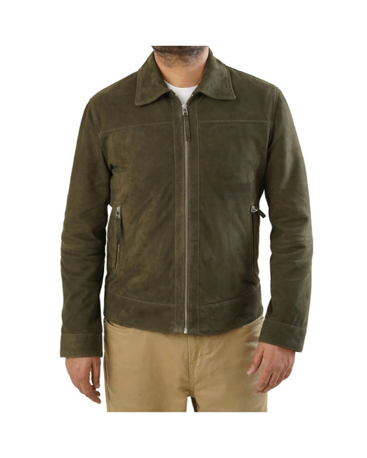 Men's Genuine Lambskin Leather Suede Bomber Jacket RXMJ0060
