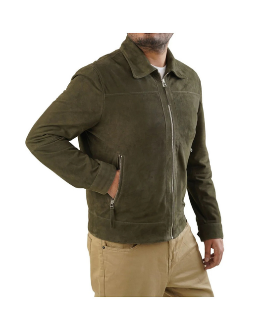 Men's Genuine Lambskin Leather Suede Bomber Jacket RXMJ0060