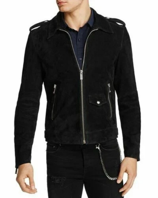 Men's Genuine Lambskin Suede Biker Leather Jacket RXMJ0033