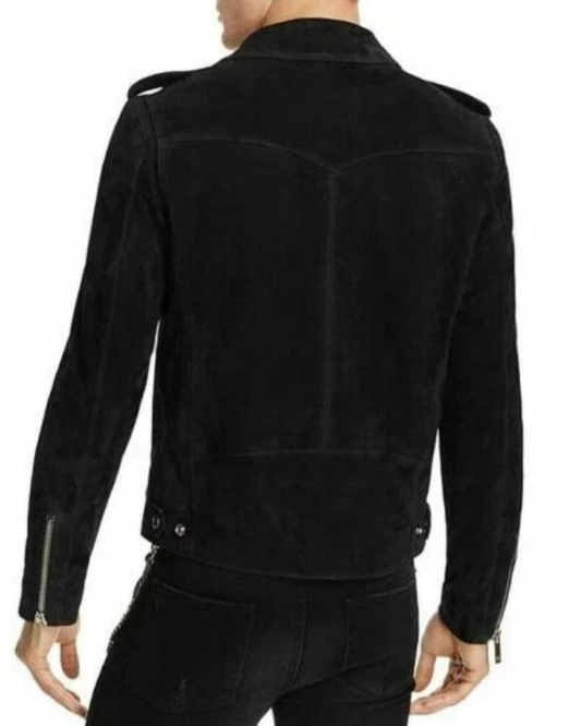 Men's Genuine Lambskin Suede Biker Leather Jacket RXMJ0033