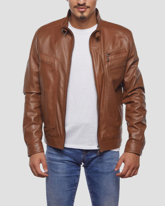 Men's Genuine Lambskin Bomber Leather Jacket RXMJ0061