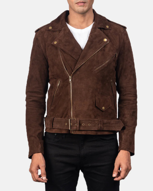 Men's Genuine Lambskin Suede Biker Leather Jacket RXMJ0062