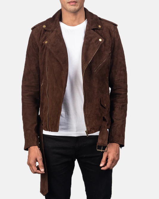 Men's Genuine Lambskin Suede Biker Leather Jacket RXMJ0062