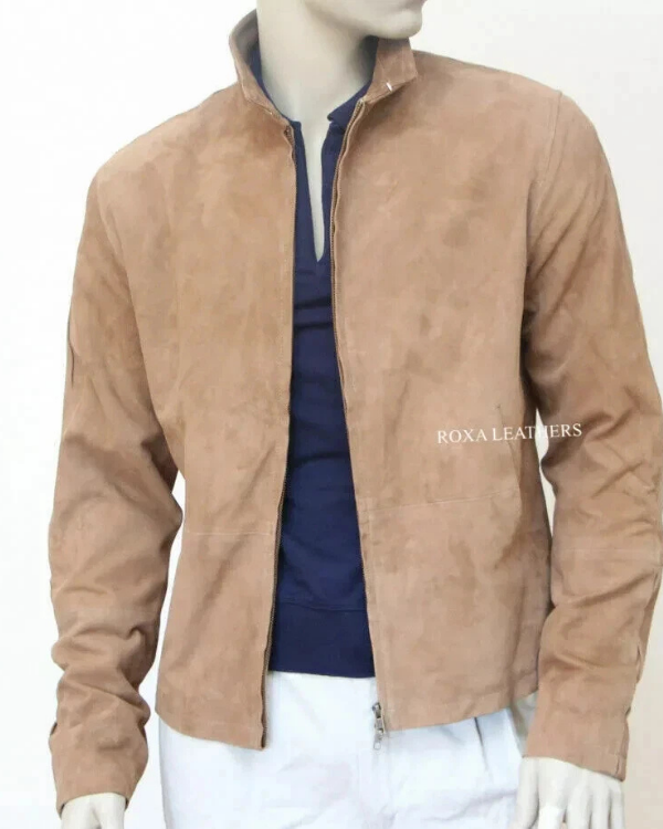 Blouson aviateur en cuir suédé d'agneau véritable pour homme RXMJ0017