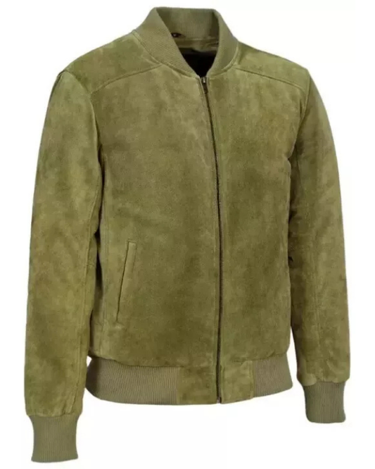 Men's Genuine Lambskin Suede Bomber Leather Jacket RXMJ0019