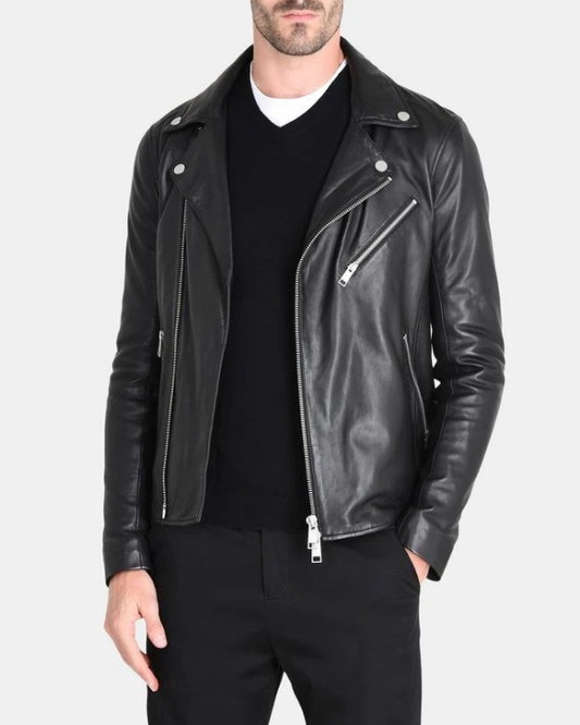 Men's Genuine Lambskin Biker Leather Jacket RXMJ0063