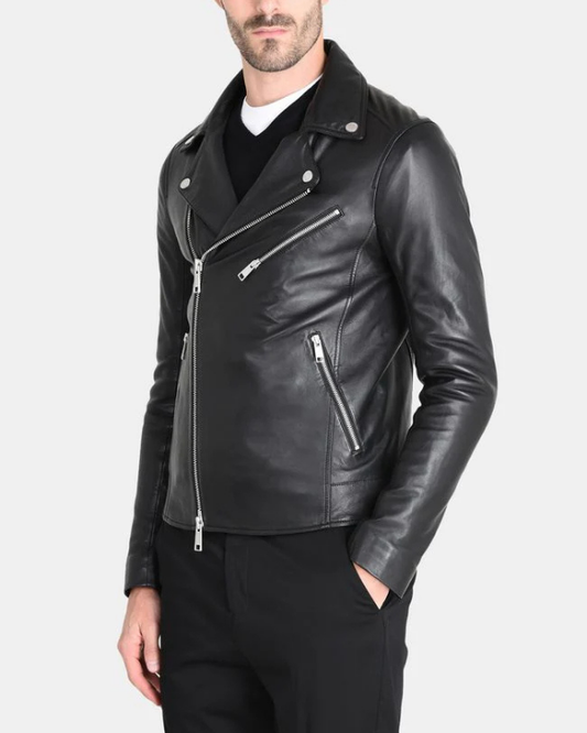 Men's Genuine Lambskin Biker Leather Jacket RXMJ0063