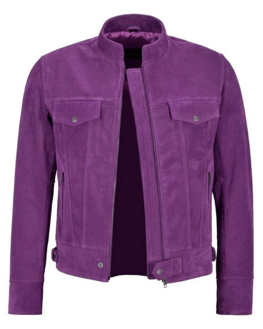 Men's Genuine Lambskin Suede Leather Denim Jacket RXMJ0037