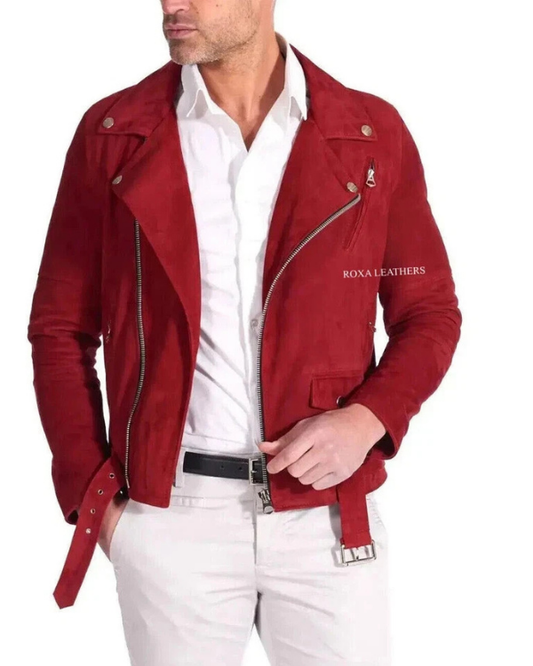 Men's Genuine Lambskin Suede Leather Biker Jacket RXMJ0038