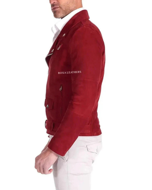 Men's Genuine Lambskin Suede Leather Biker Jacket RXMJ0038