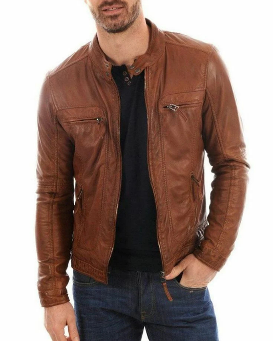 Men's Genuine Lambskin Bomber Leather Jacket RXMJ0065