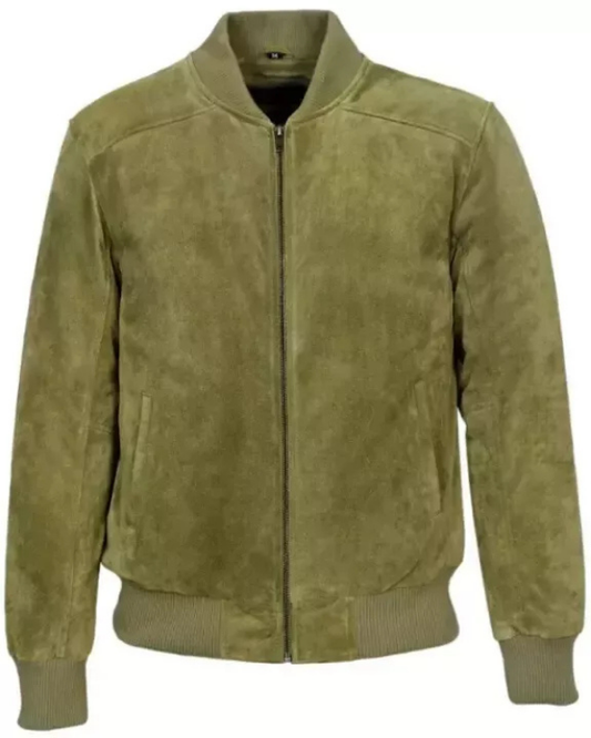 Men's Genuine Lambskin Suede Bomber Leather Jacket RXMJ0019