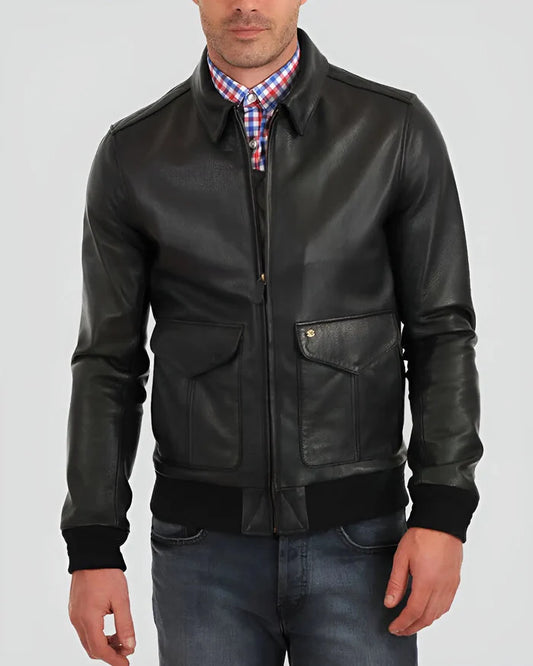 Men's Genuine Lambskin Bomber Leather Jacket RXMB0010