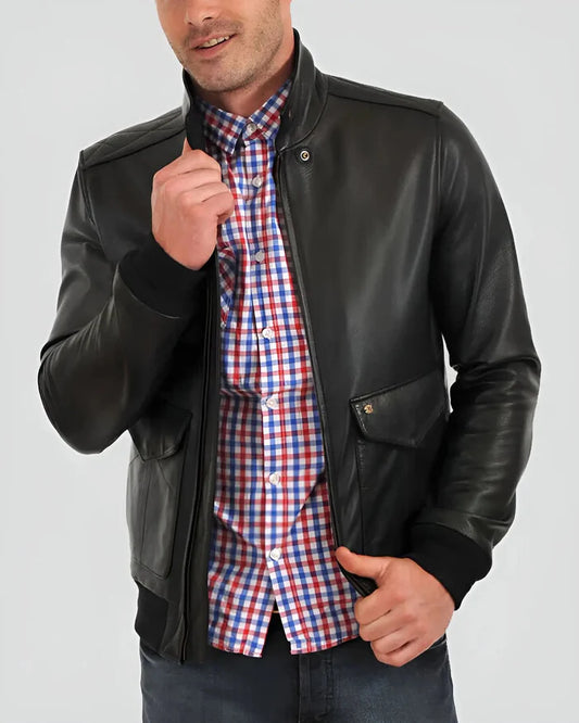 Men's Genuine Lambskin Bomber Leather Jacket RXMB0010