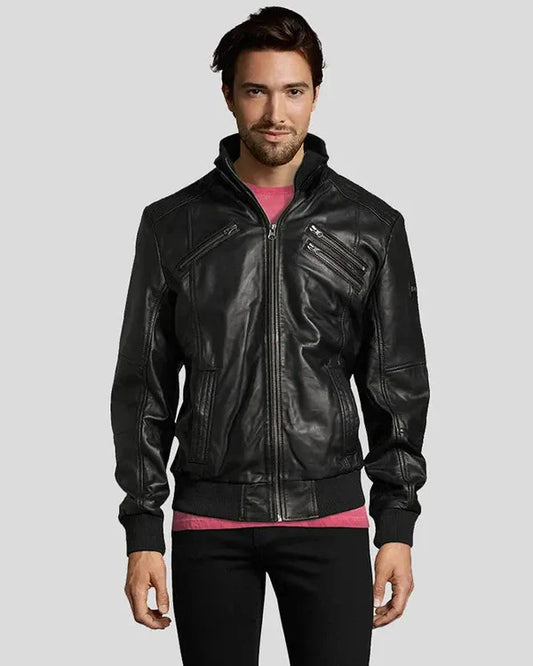 Men's Genuine Lambskin Bomber Leather Jacket RXMB0011