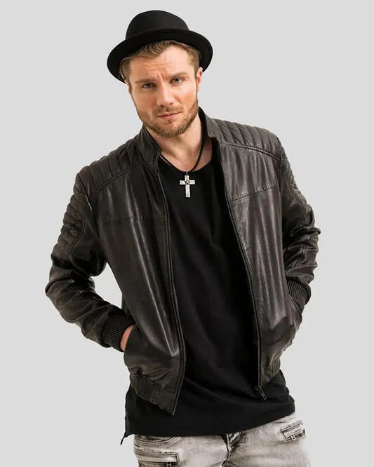 Men's Genuine Lambskin Bomber Leather Jacket RXMB0012
