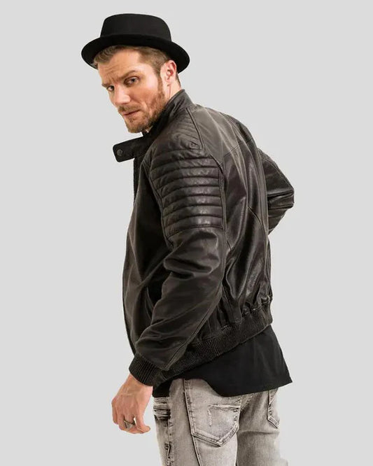 Men's Genuine Lambskin Bomber Leather Jacket RXMB0012