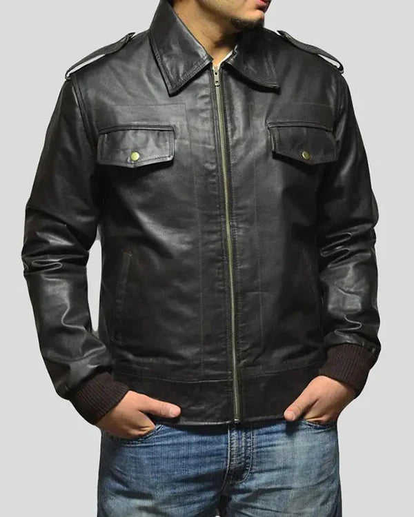 Blouson aviateur en cuir d'agneau véritable pour homme RXMB0013
