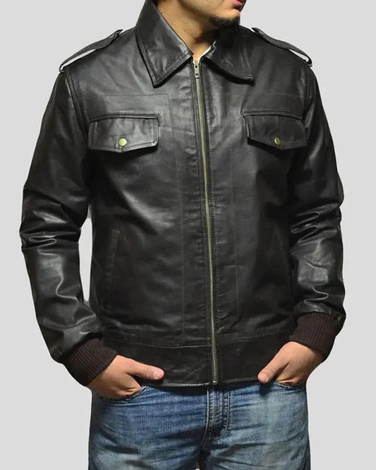Men's Genuine Lambskin Bomber Leather Jacket RXMB0013