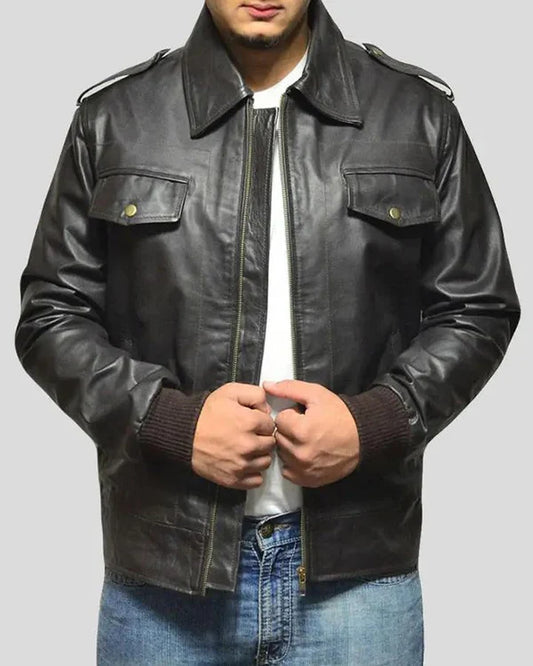 Men's Genuine Lambskin Bomber Leather Jacket RXMB0013