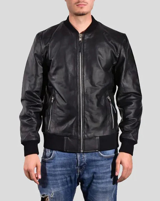 Men's Genuine Lambskin Bomber Leather Jacket RXMJ0015