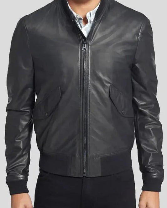 Men's Genuine Lambskin Bomber Leather Jacket RXMJ0016