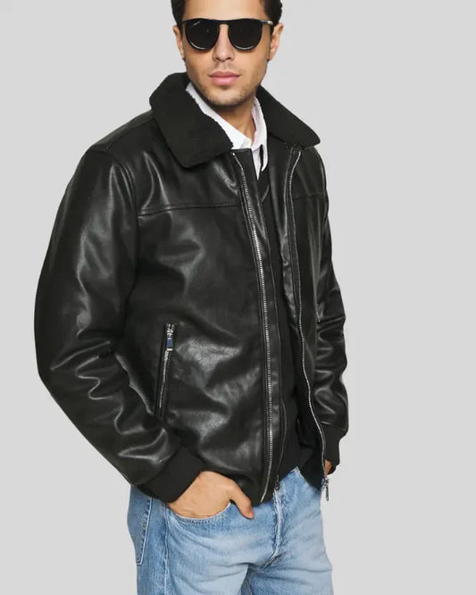 Men's Genuine Lambskin Bomber Suede Leather Jacket RXMJ0018
