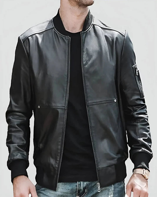 Men's Genuine Lambskin Bomber Leather Jacket RXMB003
