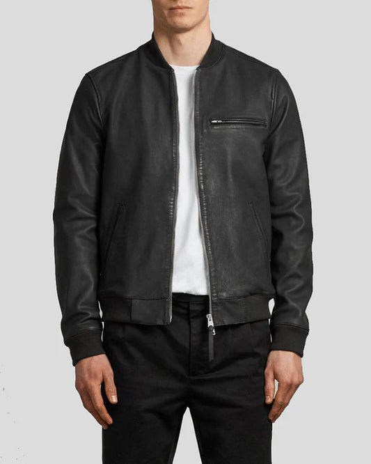 Men's Genuine Lambskin Bomber Leather Jacket RXMB004