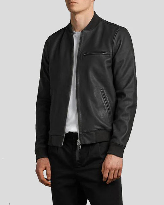 Men's Genuine Lambskin Bomber Leather Jacket RXMB004