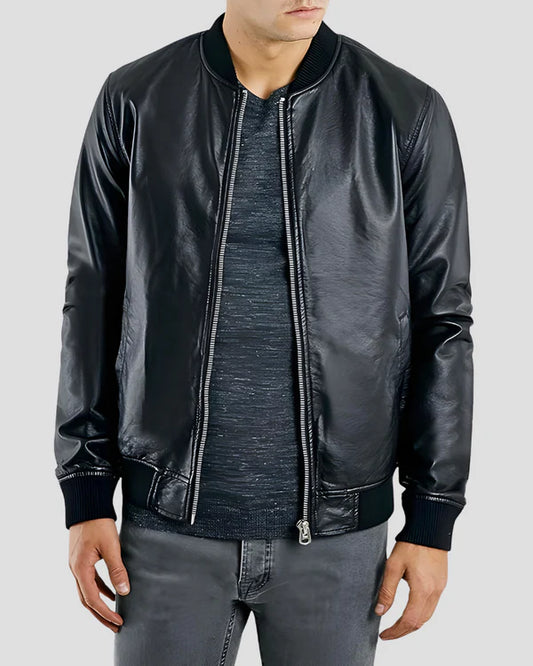 Men's Genuine Lambskin Bomber Leather Jacket RXMB005