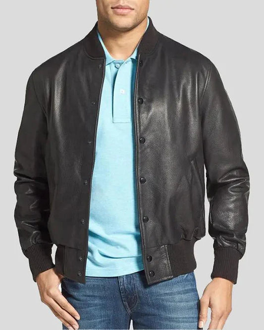 Men's Genuine Lambskin Bomber Leather Jacket RXMB006