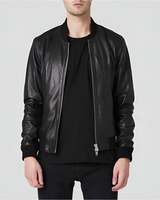 Men's Genuine Lambskin Bomber Leather Jacket RXMB007