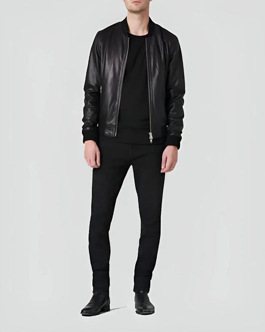 Men's Genuine Lambskin Bomber Leather Jacket RXMB007