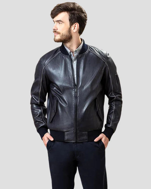 Men's Genuine Lambskin Bomber Leather Jacket RXMB009