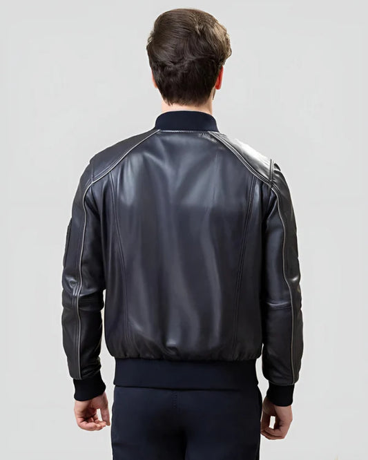 Men's Genuine Lambskin Bomber Leather Jacket RXMB009