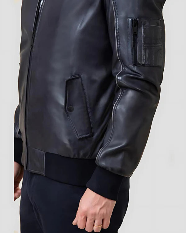 Blouson aviateur en cuir d'agneau véritable pour homme RXMB009