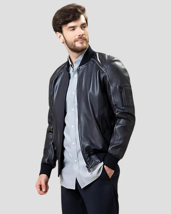 Blouson aviateur en cuir d'agneau véritable pour homme RXMB009