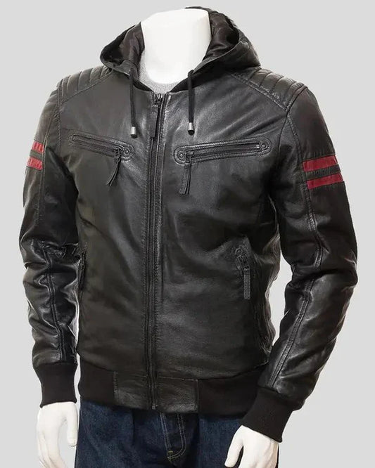 Men's Genuine Lambskin Real Hooded Leather Jacket RXMJ0013