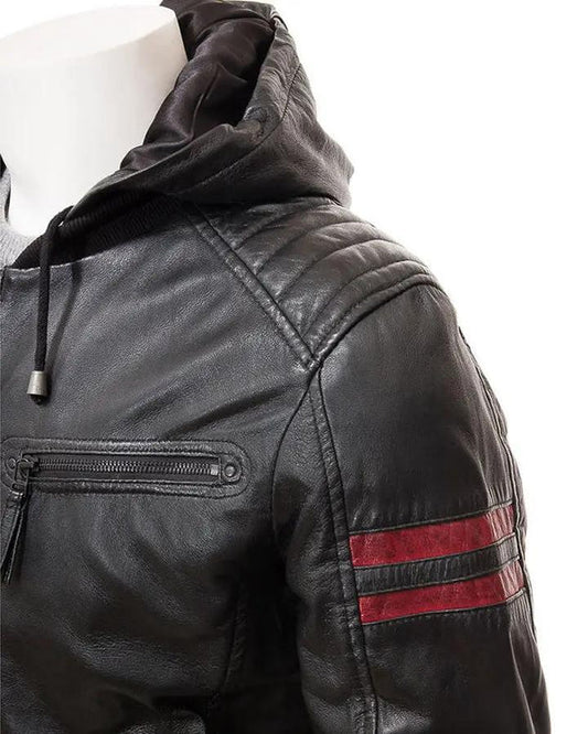 Men's Genuine Lambskin Real Hooded Leather Jacket RXMJ0013