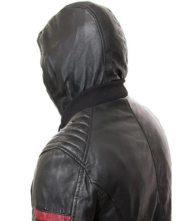 Men's Genuine Lambskin Real Hooded Leather Jacket RXMJ0013